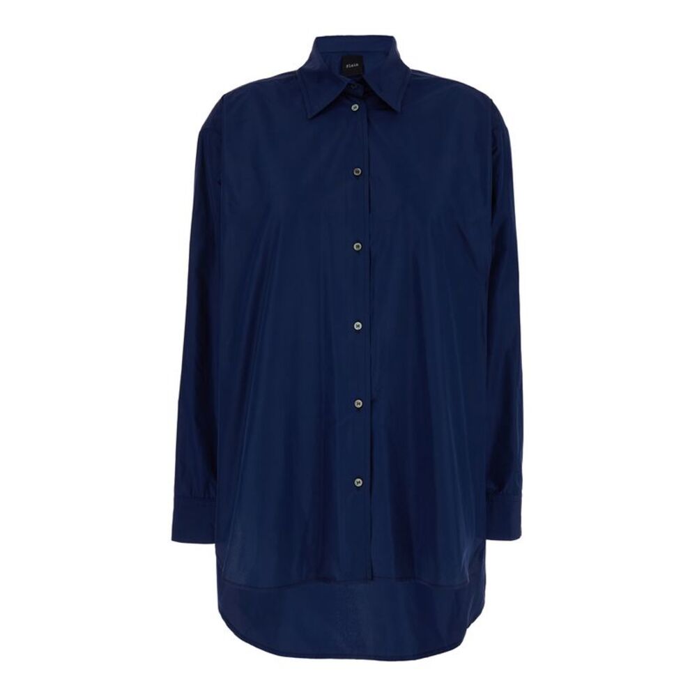 Plain Women Oversized Blue Shirt In Cotton Woman
